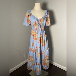 Blush Blue and Orange Floral Maxi Dress